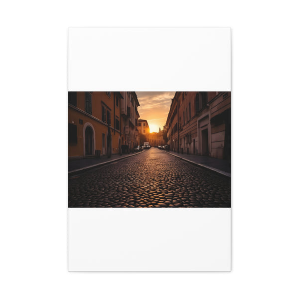 Rome Cobblestone Streets Warm Sunset Stretched Canvas Wall Art - View 3 | Prints With Passion