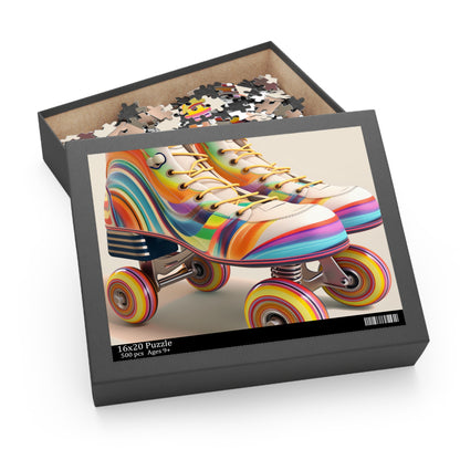 Colorful Striped Skate Jigsaw Puzzle - Retro roller skates in vibrant stripes, perfect for family fun!