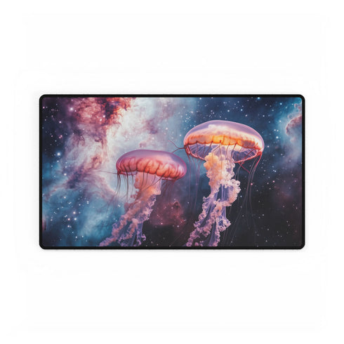 Space Jellyfish Swimming Through Nebula — XL & XXL Desk Mat — Gaming & Workspace Desk Setup View