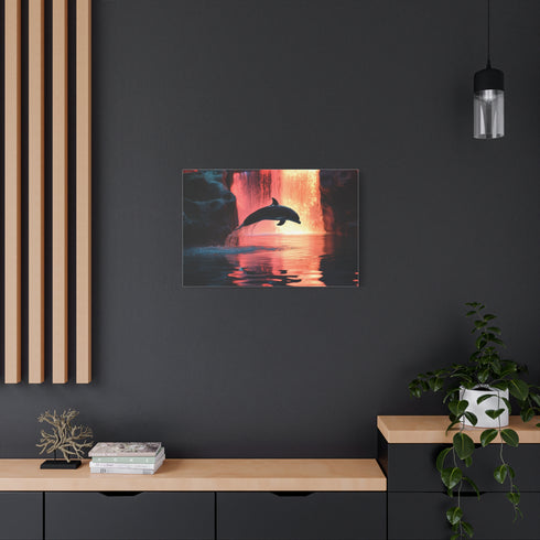 Holographic Dolphin Jumping from Mirror Pool — Canvas Wall Art — Product Detail View 8