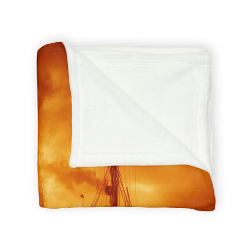 Frozen Ship Adrift in Firestorm Plush Fleece Throw Blanket