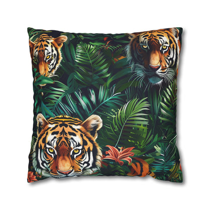 "Wild Tiger Safari Pillow Case - Transform your bedroom with majestic tigers in lush jungle foliage"