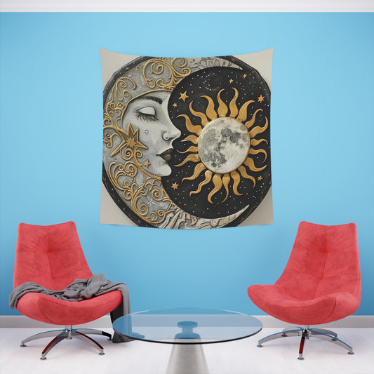 Celestial Balance: A Sun and Moon Mandala Tapestry | Wall Tapestry | All Over Print, AOP, Decor, Halloween, Home & Living, Home Decor, Indoor, Spring Essentials, Sublimation, Tapestry | Prints with Passion