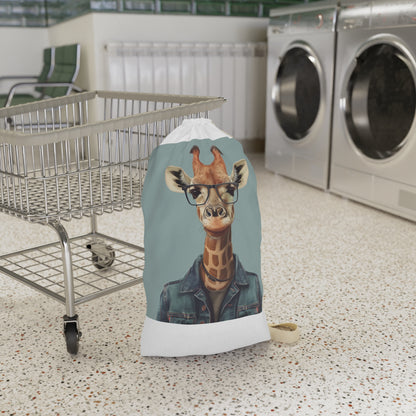 Stylish Giraffe Hipster Laundry Bag with Glasses Design for Trendy Laundry Organization