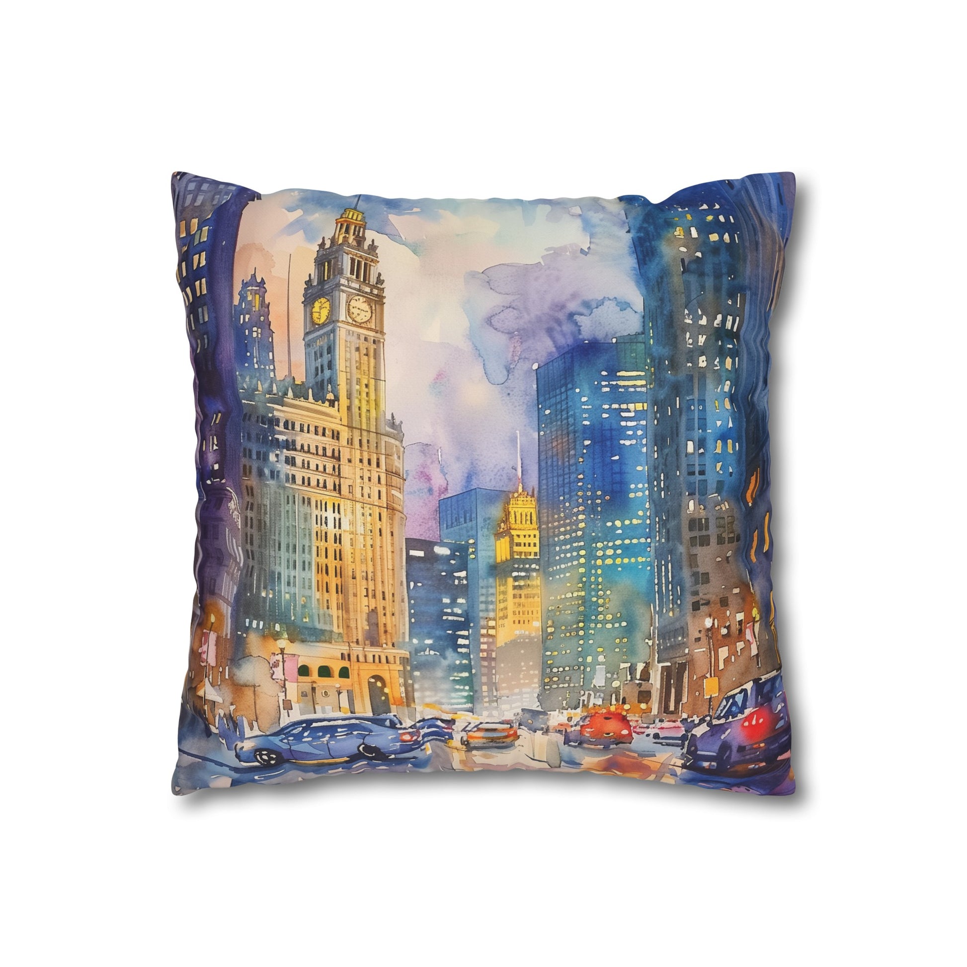 "Chicago Skyline Watercolor Dreams Pillowcase - High-quality, stylish urban decor for all seasons"