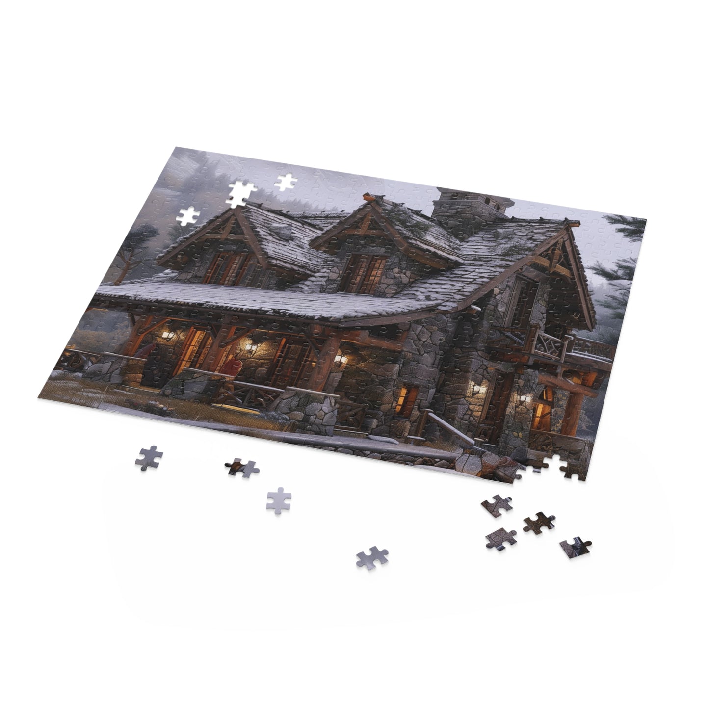 "Rustic Mountain Cabin Jigsaw Puzzle for a Relaxing Escape"