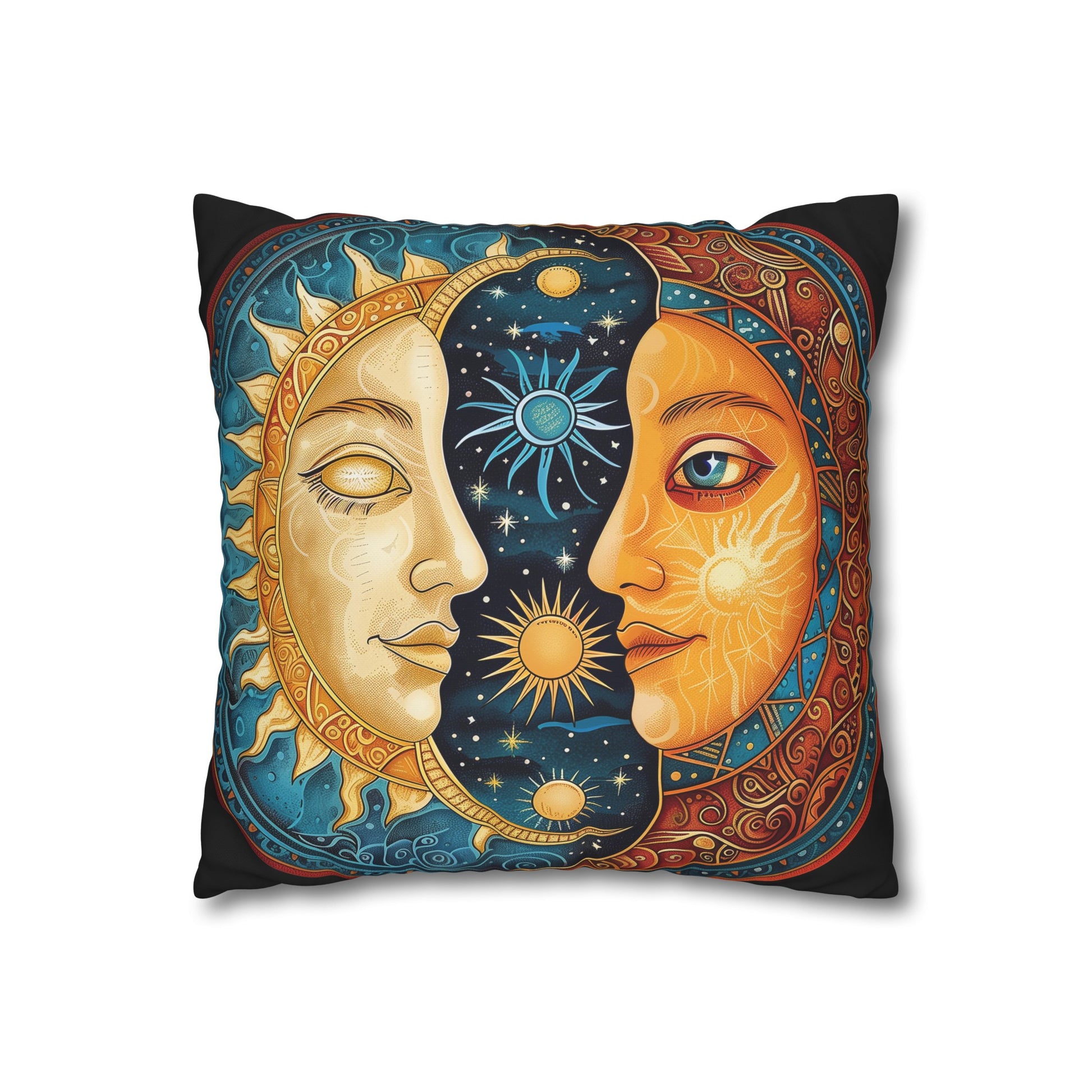 Celestial Sun Moon Dreams Mandala Pillowcase for Cosmic Harmony and Beauty