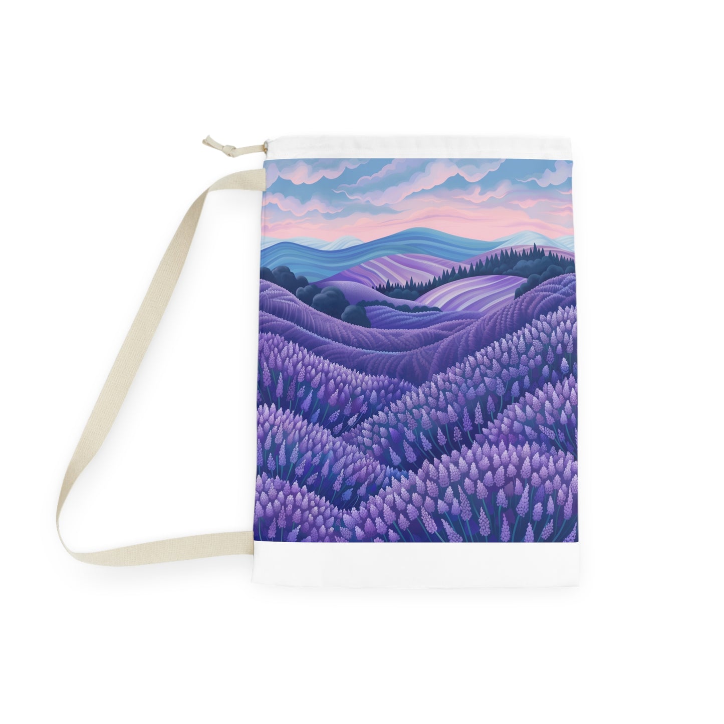 Lavender Fields Laundry Bag - Relaxing lavender patterned pillowcase for a tranquil laundry experience.