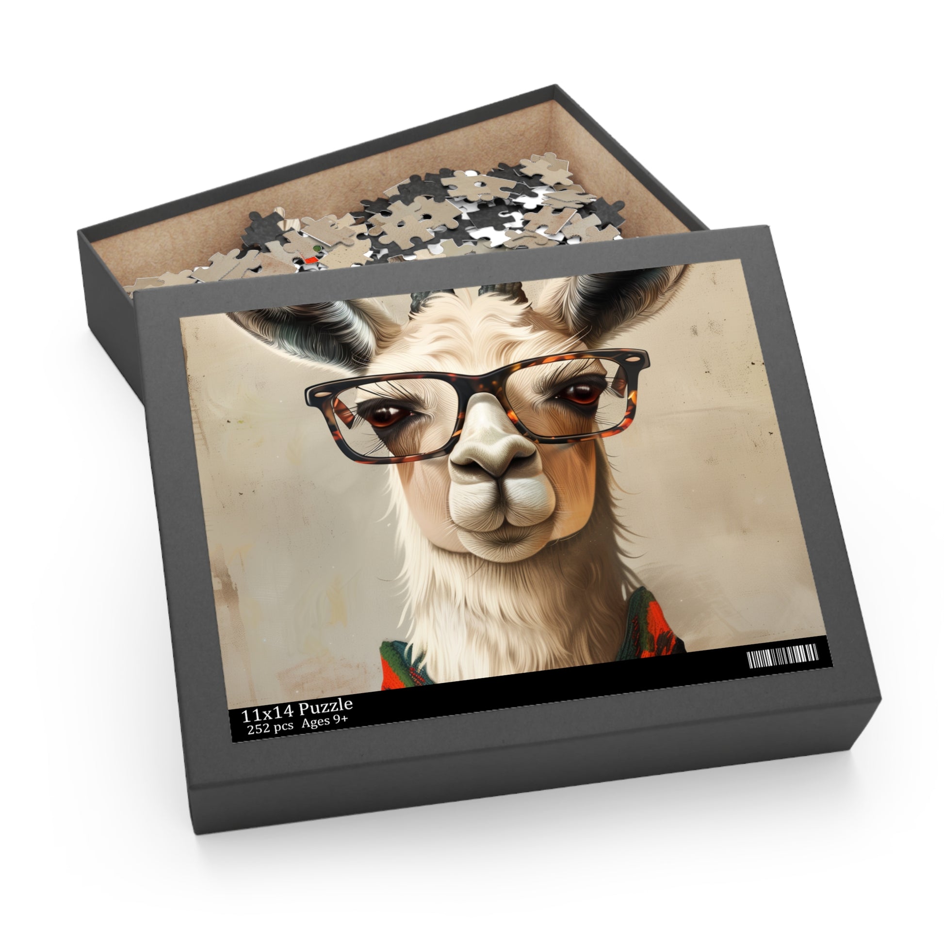 Stylish Llama Hipster Jigsaw Puzzle - Trendy llama wearing glasses, perfect for llama lovers and puzzle enthusiasts.