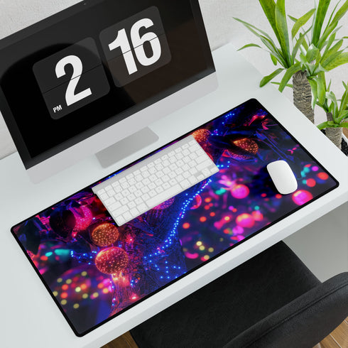 Cyber Tree with Neon Fruit — XL & XXL Desk Mat — 3mm Non-Slip Natural Rubber Base Detail
