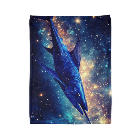 Swordfish Slicing through Star Sea Plush Fleece Throw Blanket