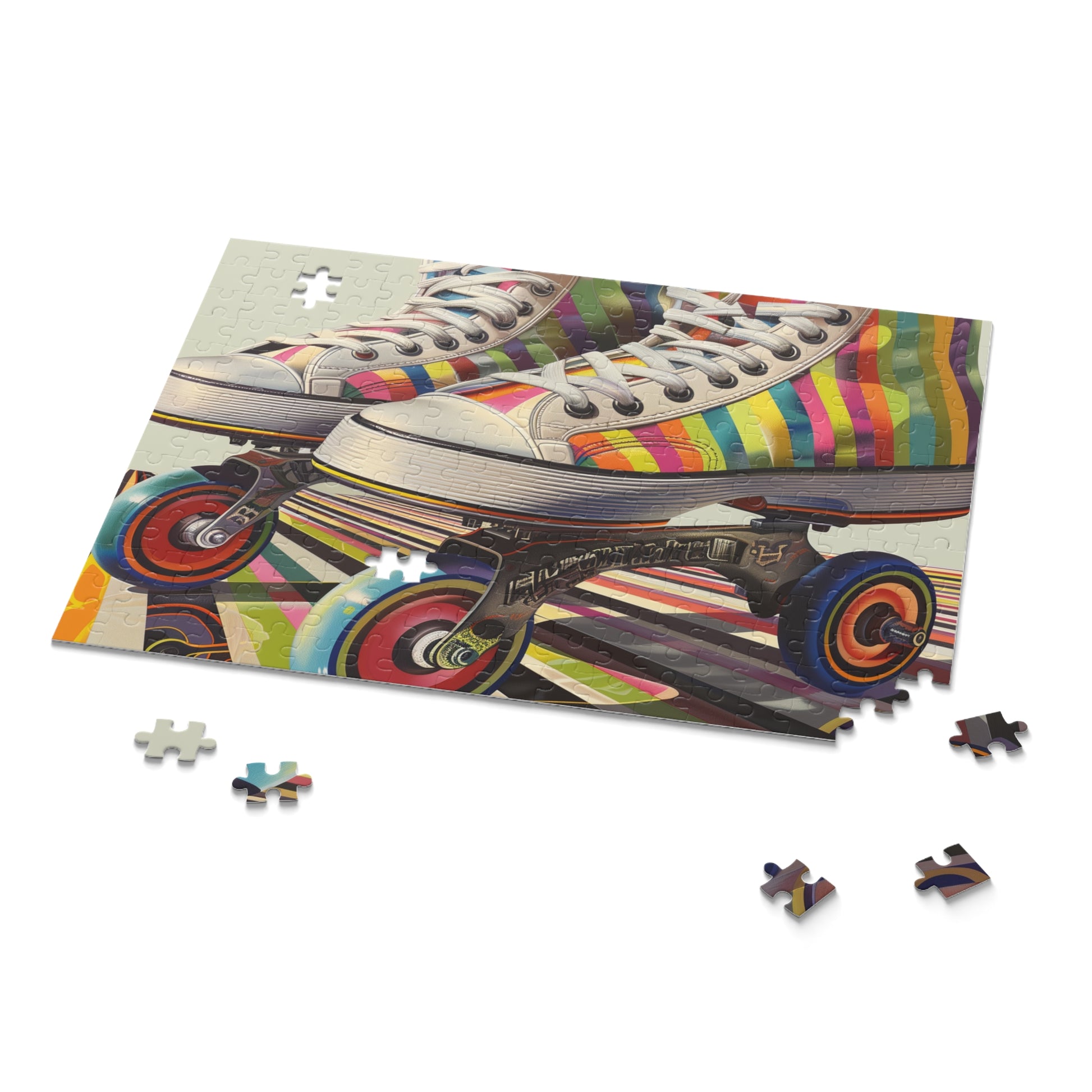 Retro Skate Stripe Puzzle - Colorful roller skate jigsaw for vintage enthusiasts and puzzle lovers.