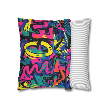 "Neon Urban Graffiti Pillowcase - Transform your bedroom with vibrant street art vibes and bright neon colors"