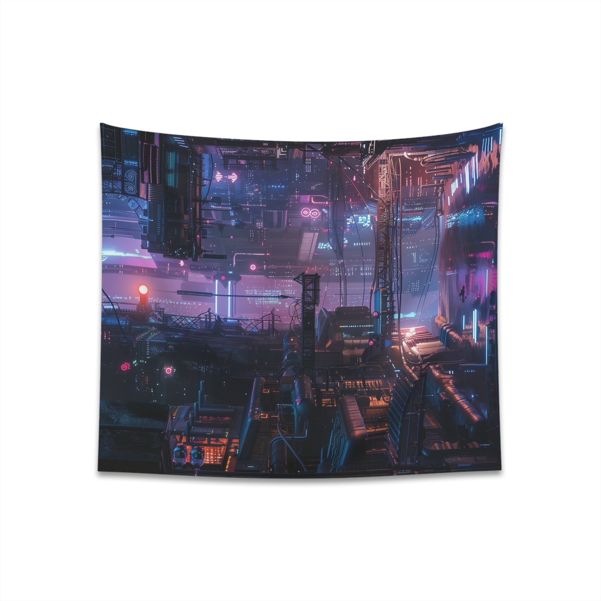 Neon Metropolis Cyberpunk Tapestry | Urban Futuristic Decor | High-Quality | 34" x 40" or 57" x 57" | Perfect Gift