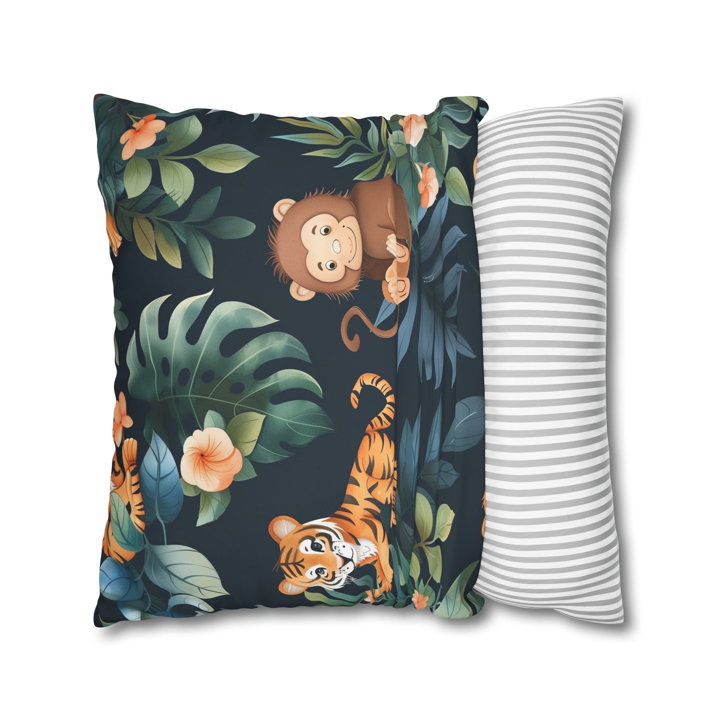 "Wild Tiger Jungle Pillow Case - Sleek design with fierce tigers in lush greenery, perfect for adventurous decor"