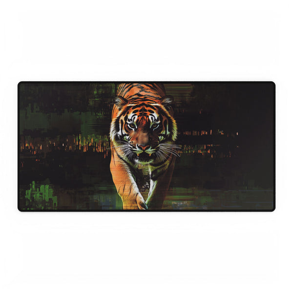 Tiger Emerging from Digital Glitch — XL & XXL Desk Mat — Full Top-Down Artwork View
