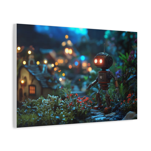 Robot Tending Starlight Garden Stretched Canvas Wall Art