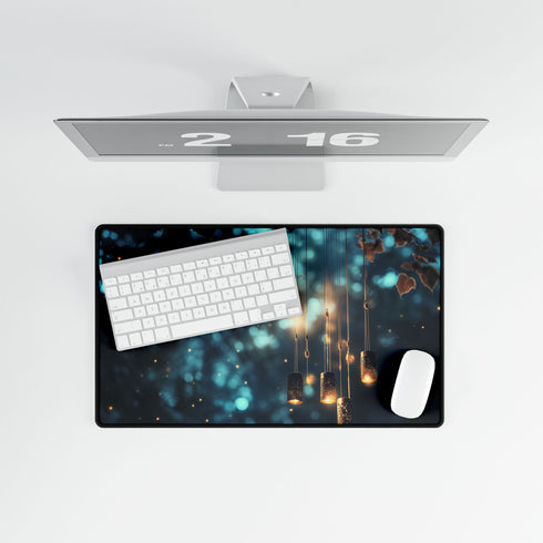 Mystical Wind Chimes Glowing in Night — XL & XXL Desk Mat — Product Detail View 8