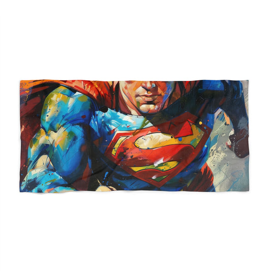 Elevate your beach style with our Superman toys painting beach towels. Perfect for fans of the iconic superhero