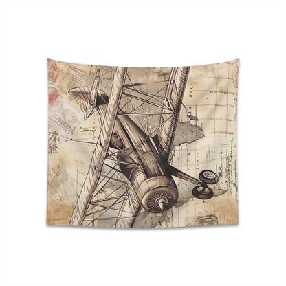 Vintage Travel Tapestry - Classic airplane design with global stamps, perfect for wanderlust souls. High-quality and stylish, great for all seasons. Available in two sizes: 34" x 40" and 57" x 57". Perfect gift idea!