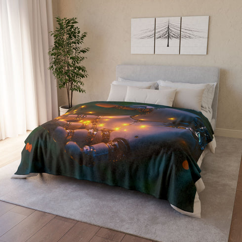 Cyborg Hand Holding Fireflies — Plush Fleece Throw Blanket — Product Detail View 12