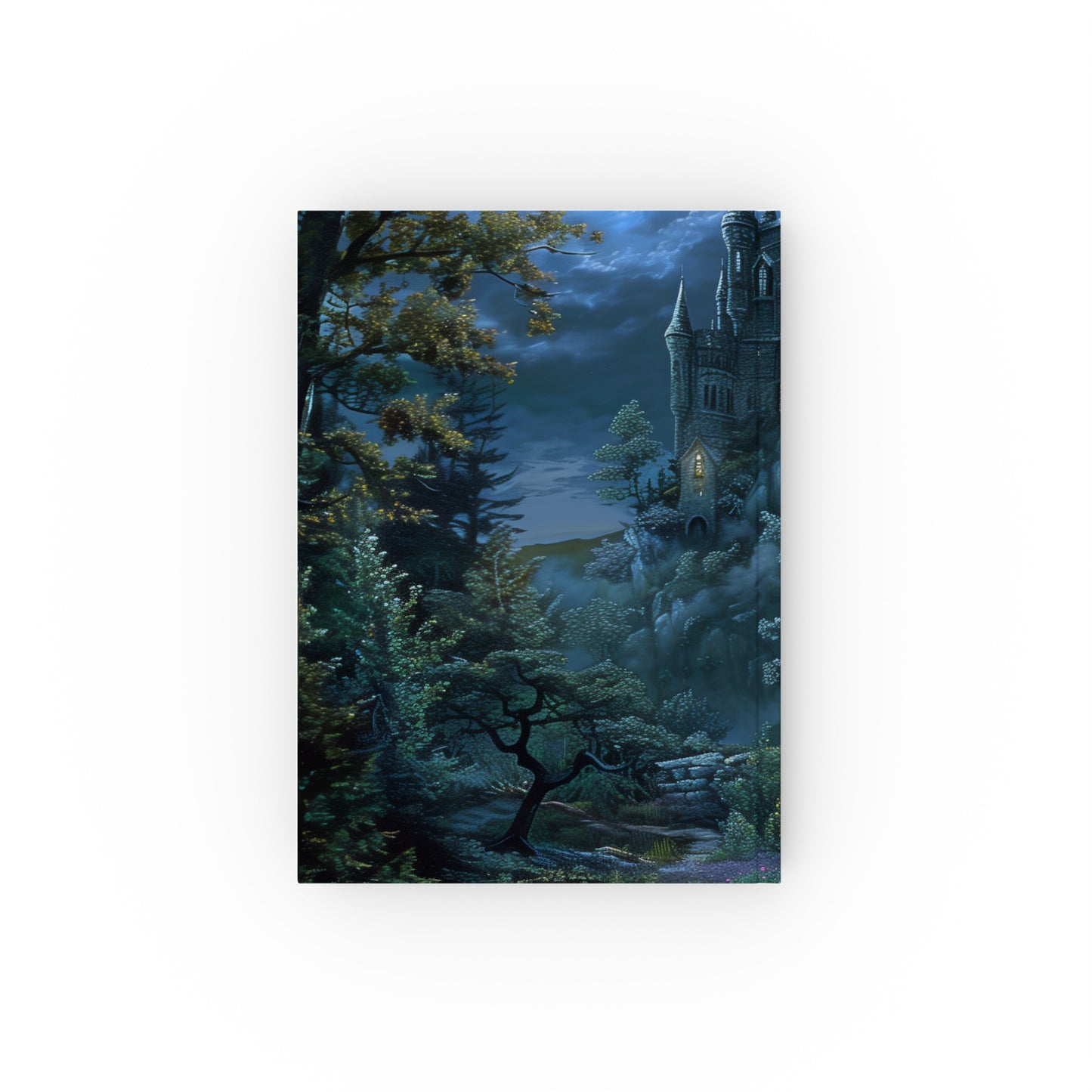 "Castle in the Clouds: A Fantasy Journal - Dreamy and versatile journal featuring a fairytale castle in a moonlit forest. Perfect gift for any season."