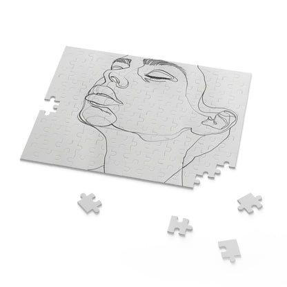 Modern minimalist jigsaw puzzle with sleek face art design, perfect decor piece.