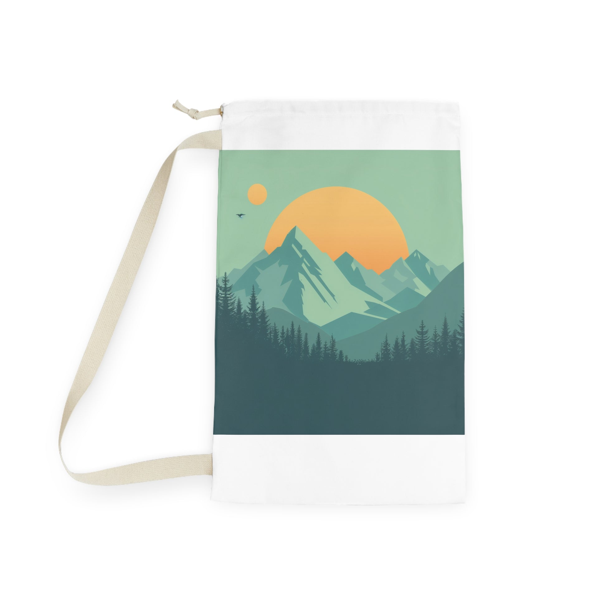 "Mountain Dream Laundry Bag - Stylish minimalist design for organized laundry routine"