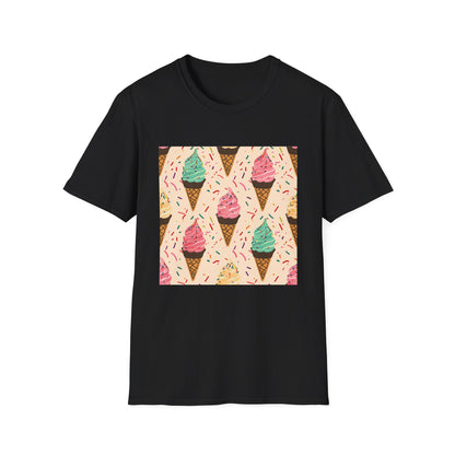 Sweet Indulgence: A Summer's Day Delight | T-Shirt | Accessories, Apparel, Clothing, Fashion, Ice cream cone, Seamless, Sprinkles pattern, Style, T-shirt, Trend | Prints with Passion