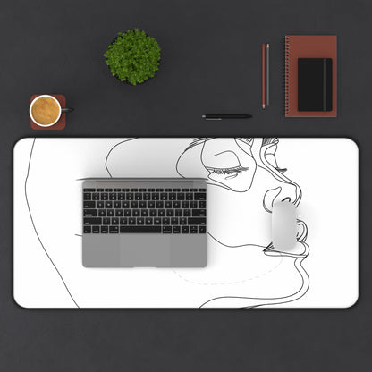 "Minimalist face line art desk mat perfect for modern office decor"