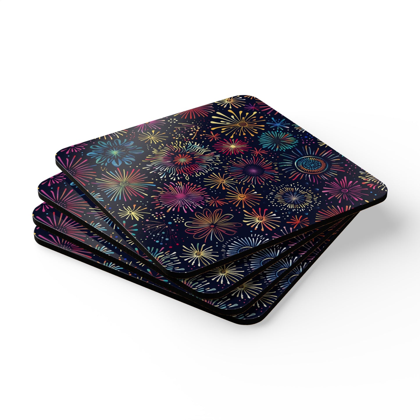 Festive Fireworks Corkwood Coaster Set