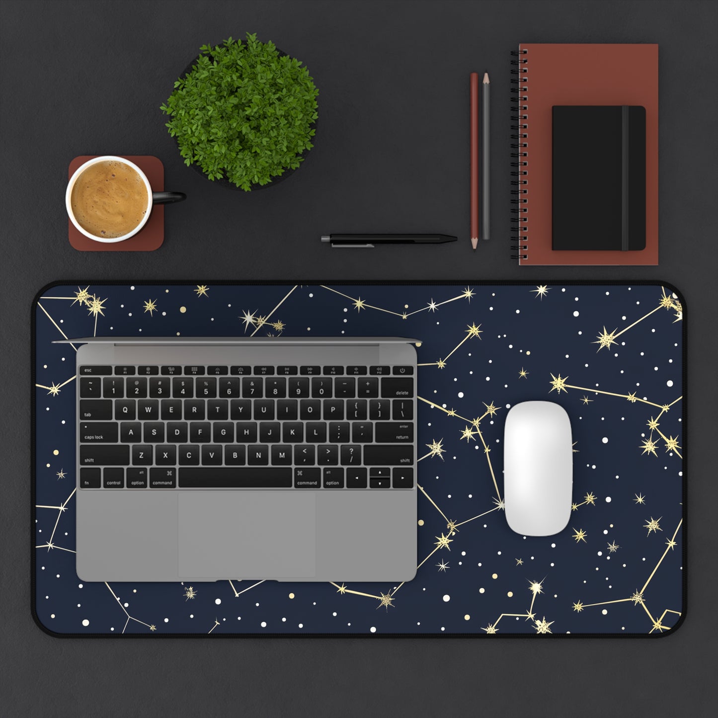 "Starry Night Desk Mat - Constellation Stars pattern for celestial beauty on your workspace"