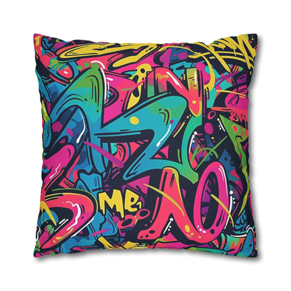 "Neon Urban Graffiti Pillowcase - Bright, edgy design for a cool urban vibe in your bedroom"