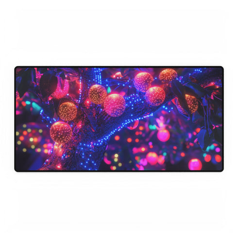 Cyber Tree with Neon Fruit — XL & XXL Desk Mat — Full Top-Down Artwork View