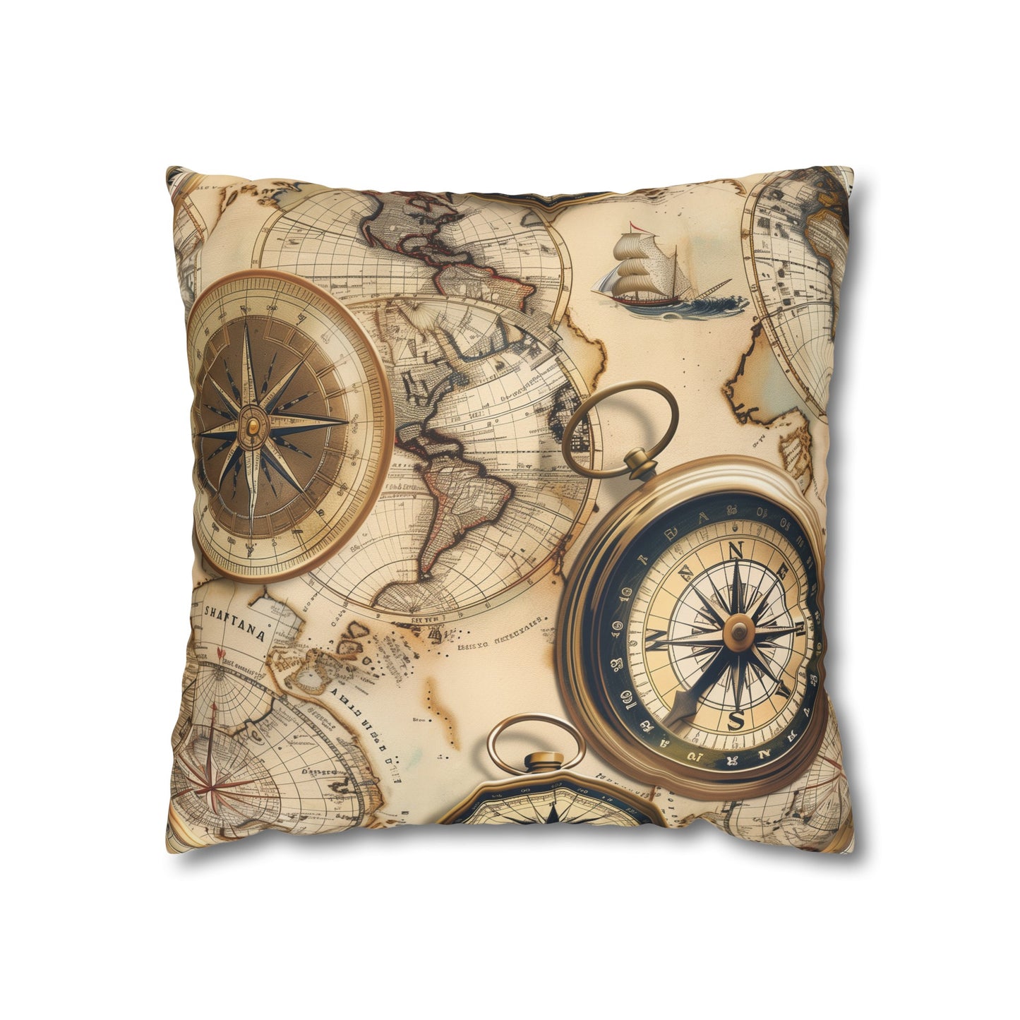 Vintage Maps Pillow Case Set - Explore the world in your dreams with this intricate seamless pattern of old-world maps on high-quality fabric.