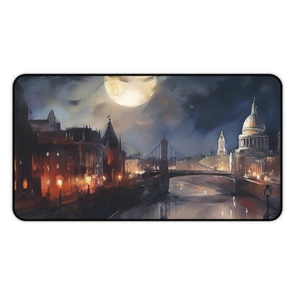 "London Night Sky Desk Mat - Enhance workspace with enchanting city skyline image for creative inspiration and elegance"