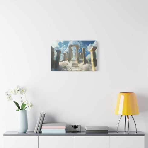 Floating Sky Ruins & Celestial Hourglass — Canvas Wall Art — Kiln-Dried Pine Frame & Ready-to-Hang Back View