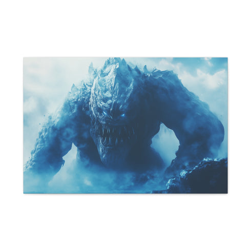 Ancient Colossus Awakening from Ice — Canvas Wall Art — Living Room Wall Lifestyle View