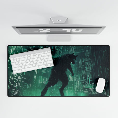 Cyberpunk Neon Wolf Matrix Rain Gaming XXL Extended Desk Mat – Prints With Passion (View 5)