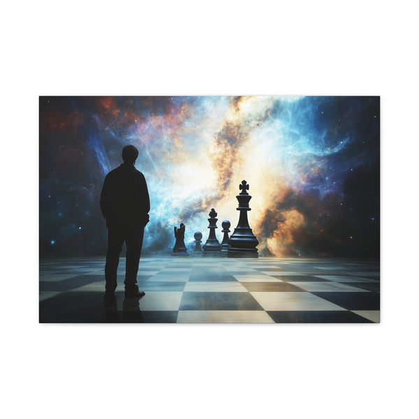 Chess Game Between Gods and Stars Stretched Canvas Wall Art