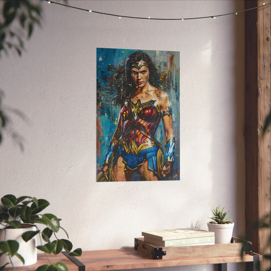 Explore the empowering world of Wonder Woman with this captivating cosplay poster. Witness the Amazonian princess's unexpected artistic flair and unwavering dedication to justice. Perfect for all seasons and makes a great gift. Find beauty in the unexpected with this empowering Wonder Woman poster.