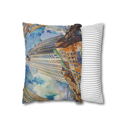 "Vintage Art Deco Dreams Pillowcase - High-quality, comfortable, and stylish design featuring iconic Chrysler Building in soft watercolors. Perfect for all seasons. Makes a great gift."