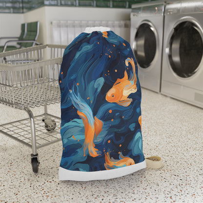 "Goldfish Swim Laundry Bag - Cute orange koi fish design, whimsical touch for laundry day"