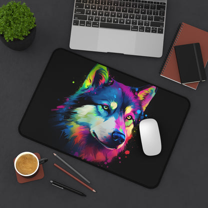 "Husky Pup Desk Mat - Protect your workspace with this charming and whimsical design, perfect for dog lovers"