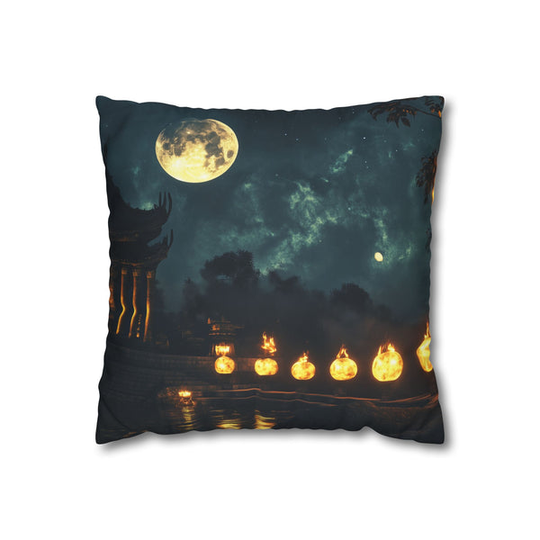 Moonlight Temple with Levitating Torches (Edition II) — 40×40 Cushion Cover — Front 40×40 cm Square Cushion View