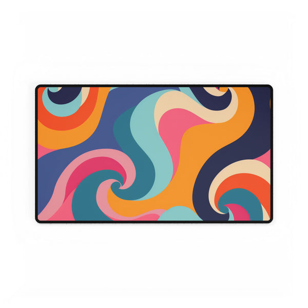 Vibrant Retro 70s Ocean Waves — XL & XXL Desk Mat — Gaming & Workspace Desk Setup View