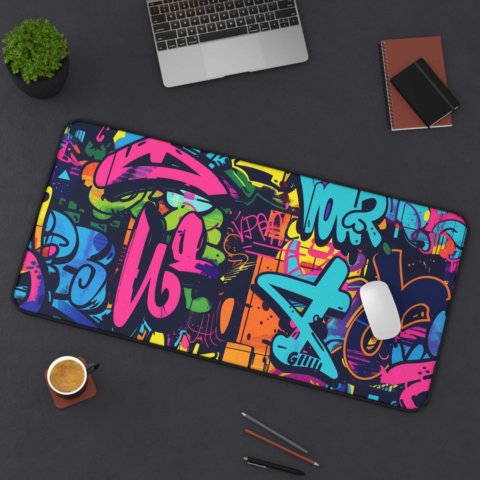 Neon Urban Graffiti Desk Mat | Desk Mat | Accessories, Back-to-School, Desk, Fall Bestsellers, Home & Living, Mouse pad, Mouse Pads, Mousepad, Seasonal Picks, Stationery, TikTok | Prints with Passion