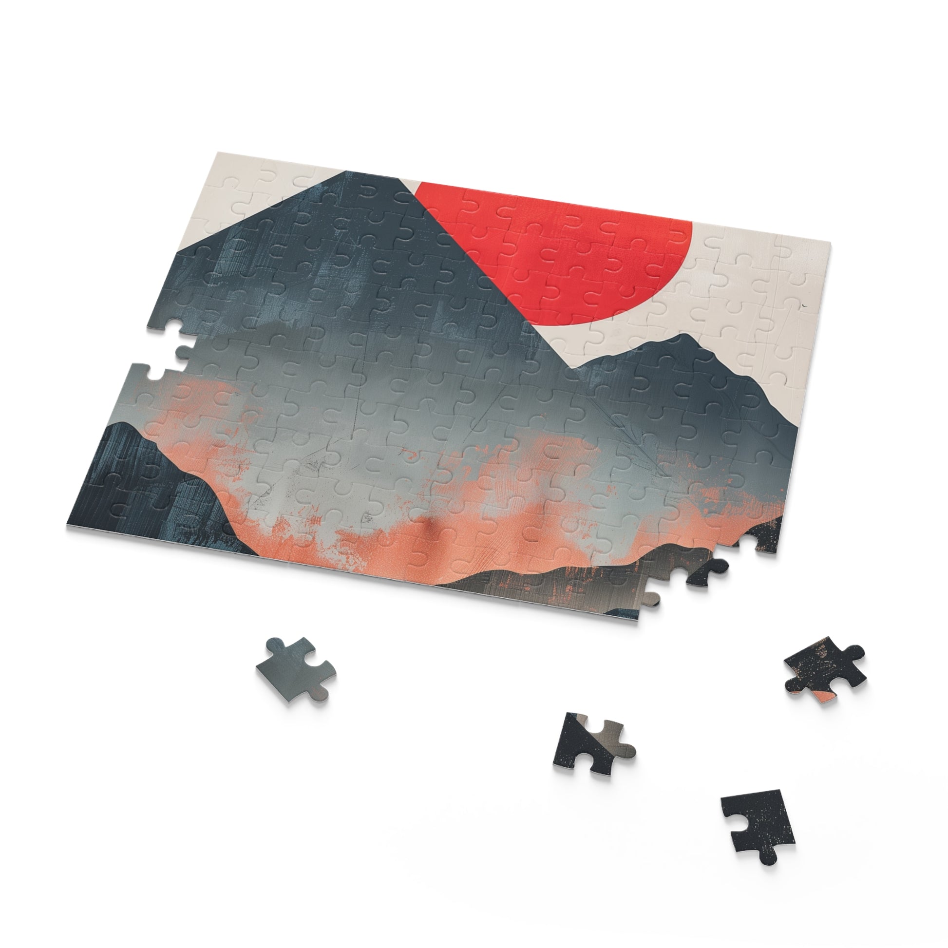 "Sunrise Mountain Jigsaw Puzzle - Serene minimalist mountain range with soft sunrise hues"