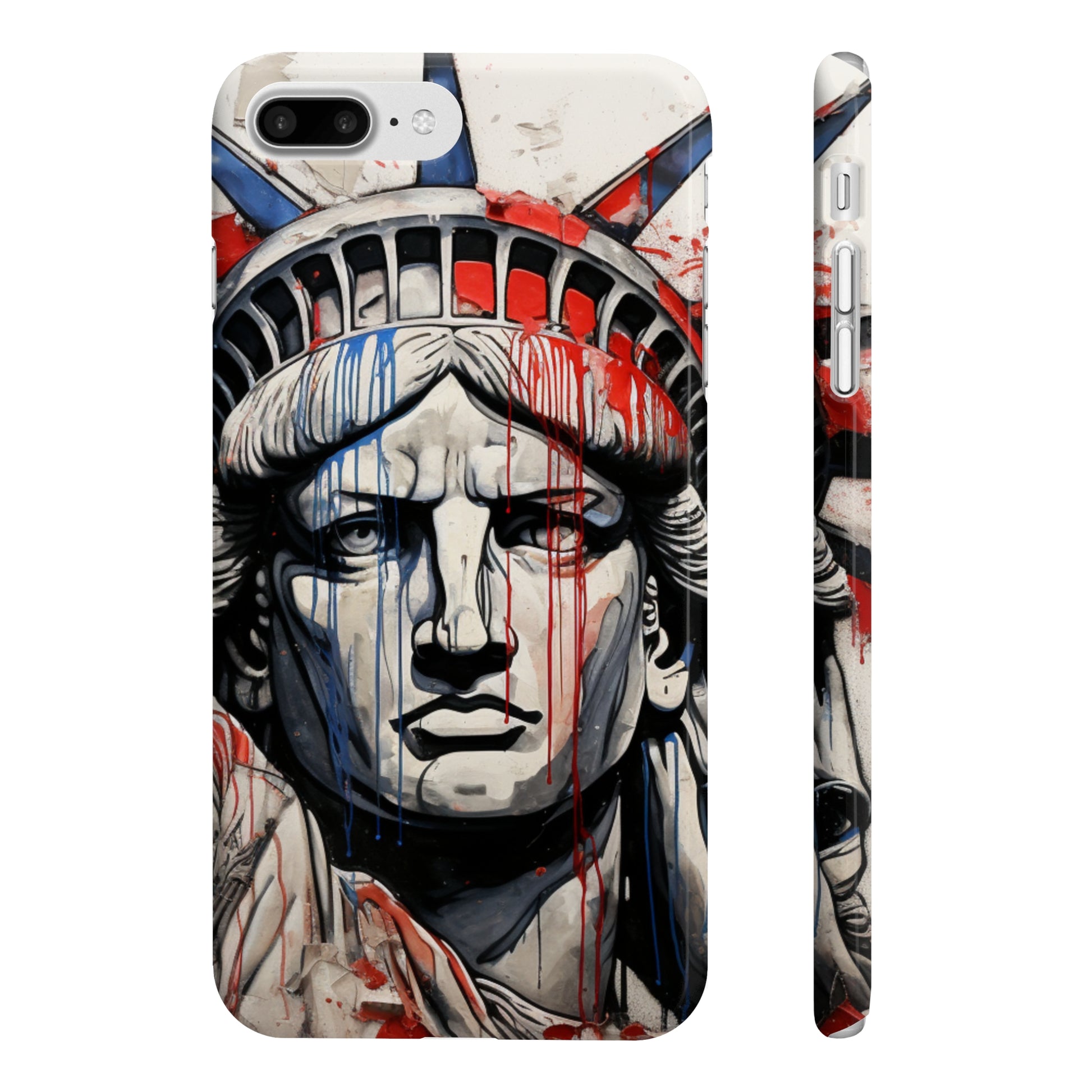 Alt text: "Abstract Americana Line Art Flag Phone Case - High-quality, versatile, and stylish phone case featuring a unique abstract interpretation of the American flag in bold linework and vibrant colors. Perfect for showing American pride in a modern and artistic way. Makes a great gift for all seasons. Shop the rest of BenCPrints collection at printswithpassion.com"