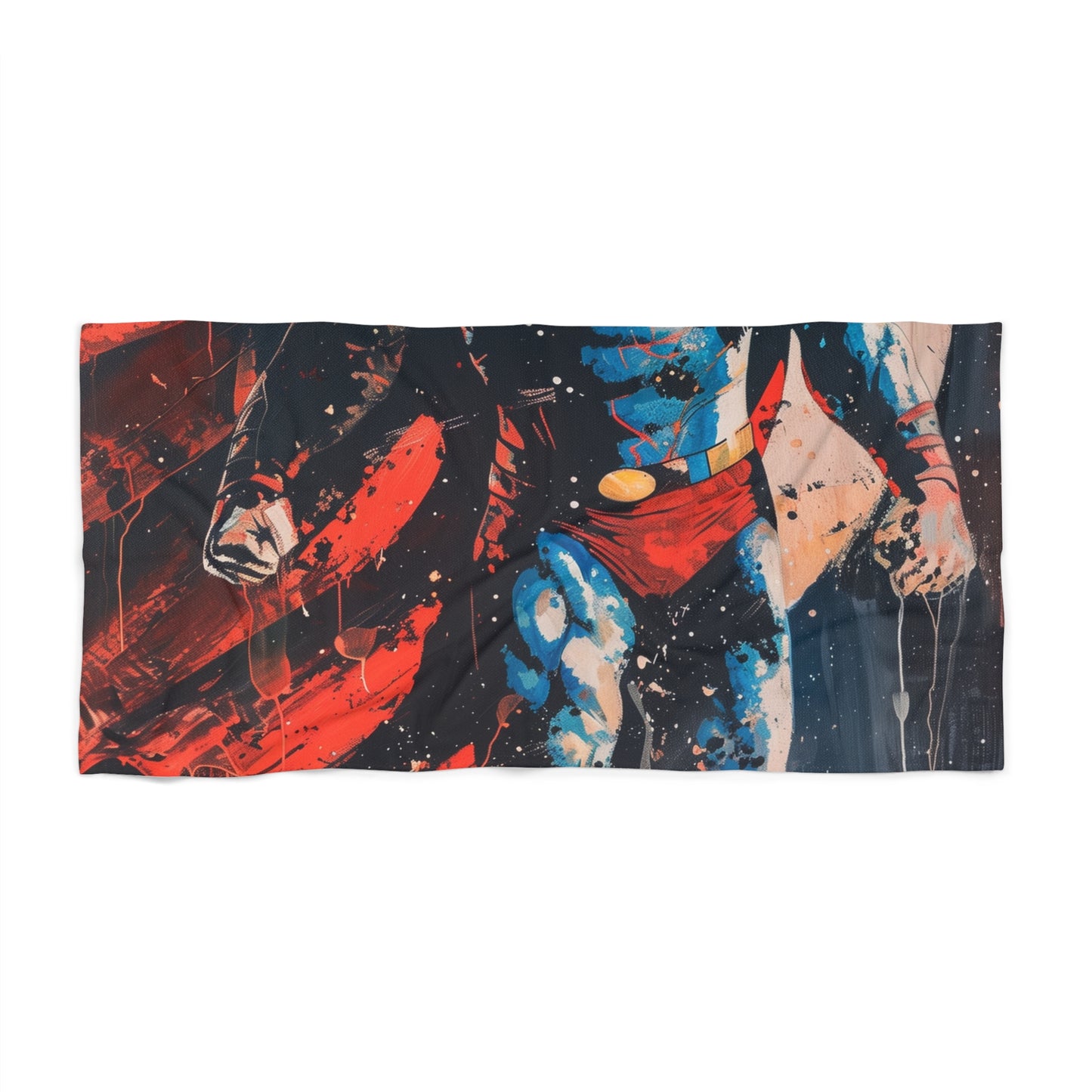 Show off your superhero style with this Superman-themed beach towel for kids. Perfect for beach days or pool parties. Let your little one dry off in style with this soft and absorbent towel featuring a vibrant Superman painting design. A must-have for any young Superman fan. This beach towel is sure to be a hit with kids who love superheroes.